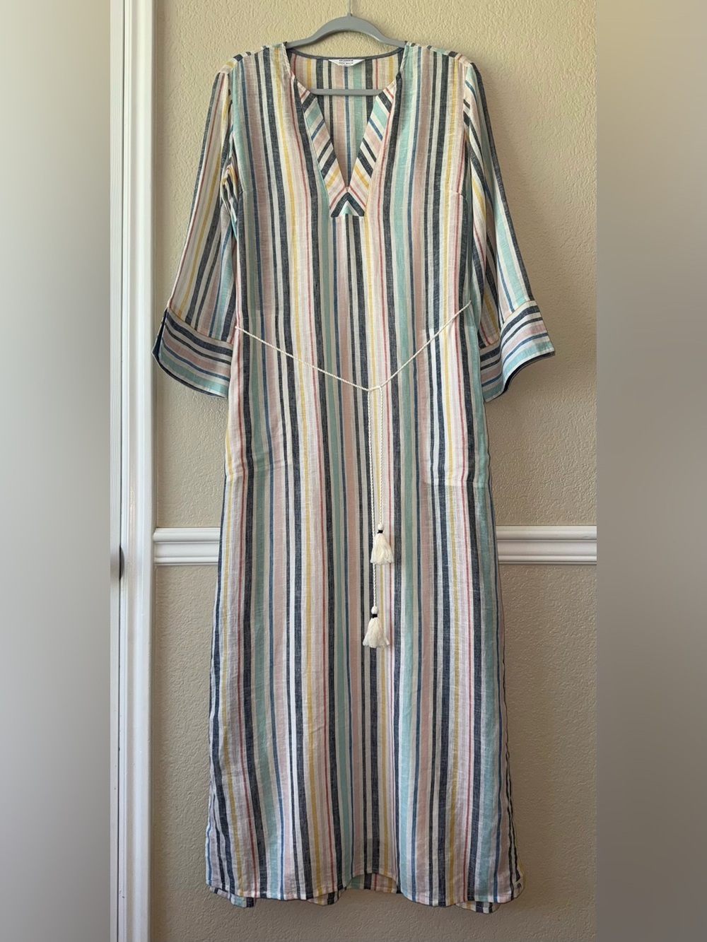 $178 Splendid x Gray Malin Linen Blend Maxi Playa Dress Striped Size Small